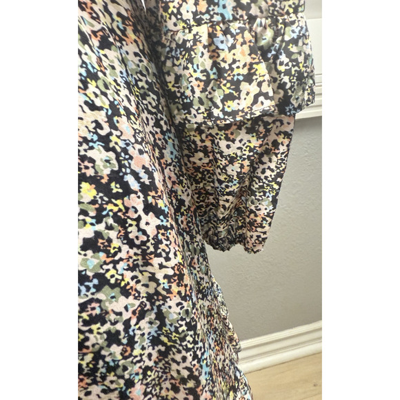 Amour Vert Women's Cottagecore Tiered Mini Dress Silk Bishop Sleeves Floral Sm - Picture 6 of 11